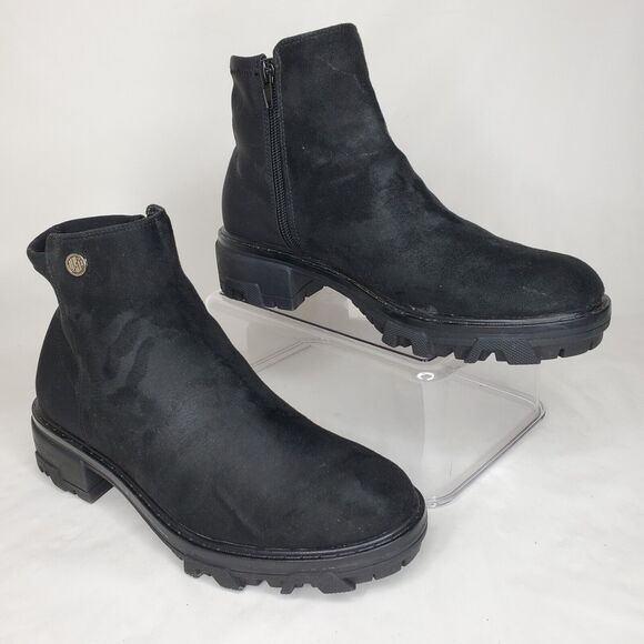 Unisa Wadi Ankle Booties Women 7.5 M Black Chunky Heels Suede Zipper - Picture 1 of 8